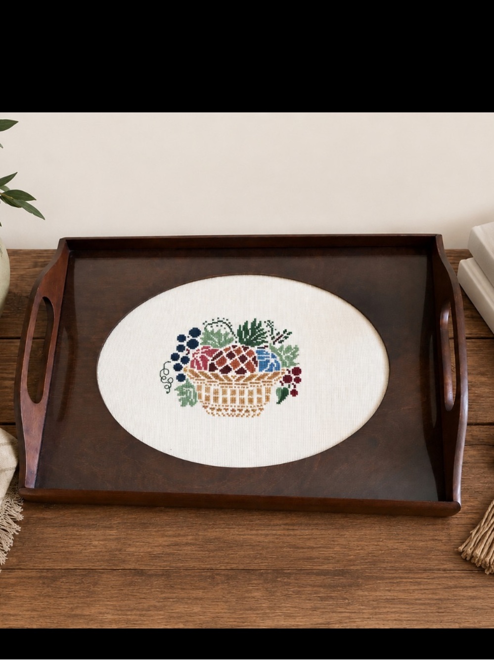 Vintage Cross Stitched Display Tray. Fruit Theme | Large | 17”x12” | 1980’s